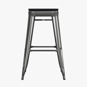 English Elm Cierra Set of 4 Commercial-Grade Backless Metal Bar Stools for Stylish, Durable Indoor Seating Black Resin Wood Seat/Black Frame 30"H 4-ET-31320-30-BK-R-PL2B-GG