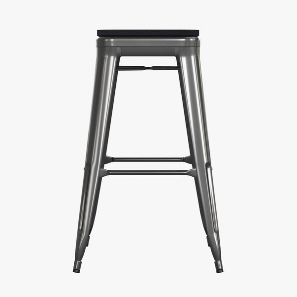English Elm Cierra Set of 4 Commercial-Grade Backless Metal Bar Stools for Stylish, Durable Indoor Seating Black Resin Wood Seat/Black Frame 30"H 4-ET-31320-30-BK-R-PL2B-GG