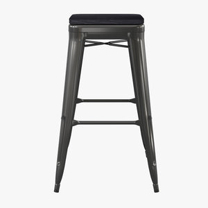 English Elm Cierra Set of 4 Commercial-Grade Backless Metal Bar Stools for Stylish, Durable Indoor Seating Black Resin Wood Seat/Black Frame 30"H 4-ET-31320-30-BK-R-PL2B-GG