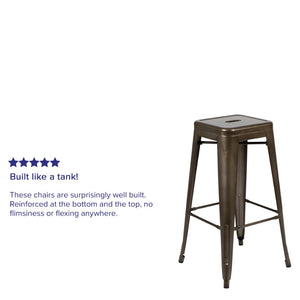 English Elm Cierra Set of 4 Stackable Metal Bar Stools for Stylish Indoor Dining and Versatile Commercial Use Gun Metal 30"H 4-ET-31320-30-GN-R-GG