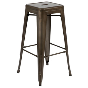English Elm Cierra Set of 4 Stackable Metal Bar Stools for Stylish Indoor Dining and Versatile Commercial Use Gun Metal 30"H 4-ET-31320-30-GN-R-GG