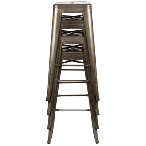 English Elm Cierra Set of 4 Stackable Metal Bar Stools for Stylish Indoor Dining and Versatile Commercial Use Gun Metal 30"H 4-ET-31320-30-GN-R-GG