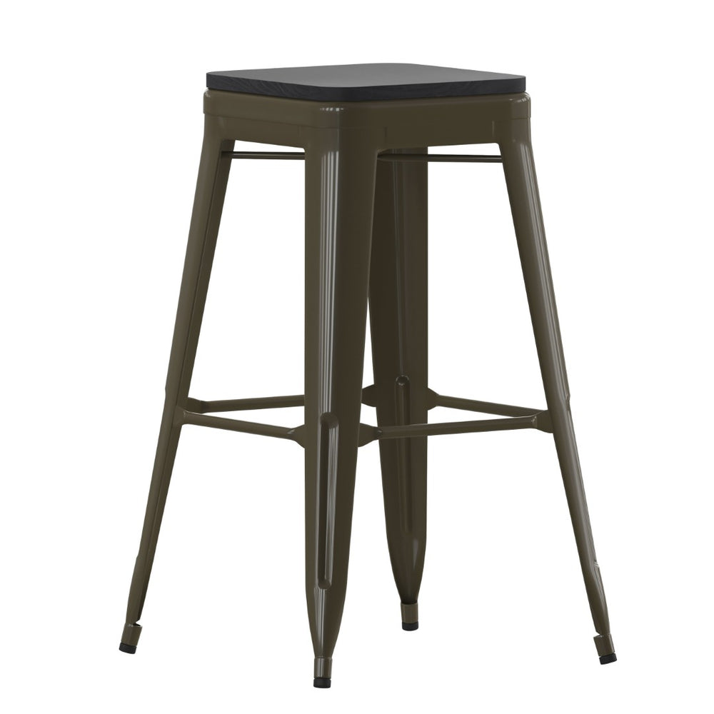 English Elm Cierra Set of 4 Commercial-Grade Backless Metal Bar Stools for Stylish, Durable Indoor Seating Black Resin Wood Seat/Gun Metal Frame 30"H 4-ET-31320-30-GN-R-PL2B-GG