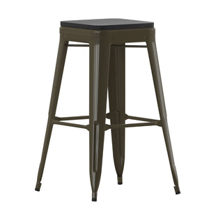 English Elm Cierra Set of 4 Commercial-Grade Backless Metal Bar Stools for Stylish, Durable Indoor Seating Black Resin Wood Seat/Gun Metal Frame 30"H 4-ET-31320-30-GN-R-PL2B-GG