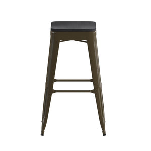 English Elm Cierra Set of 4 Commercial-Grade Backless Metal Bar Stools for Stylish, Durable Indoor Seating Black Resin Wood Seat/Gun Metal Frame 30"H 4-ET-31320-30-GN-R-PL2B-GG