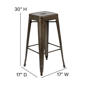 English Elm Cierra Set of 4 Commercial-Grade Backless Metal Bar Stools for Stylish, Durable Indoor Seating Black Resin Wood Seat/Gun Metal Frame 30"H 4-ET-31320-30-GN-R-PL2B-GG