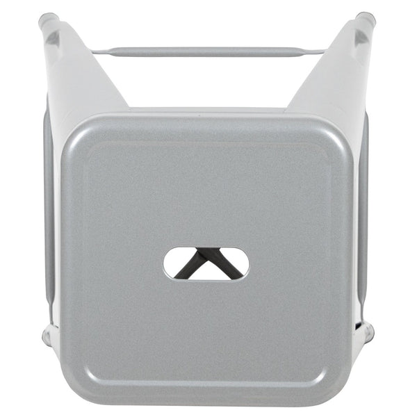 English Elm Cierra Set of 4 Stackable Metal Bar Stools for Stylish Indoor Dining and Versatile Commercial Use Silver 30"H 4-ET-31320-30-SV-R-GG