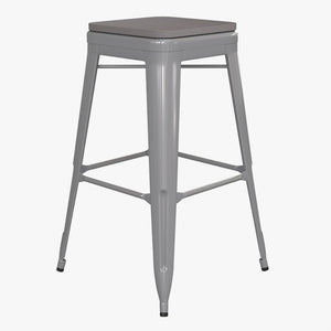 English Elm Cierra Set of 4 Commercial-Grade Backless Metal Bar Stools for Stylish, Durable Indoor Seating Gray Resin Wood Seat/Silver Frame 30"H 4-ET-31320-30-SV-R-PL2G-GG