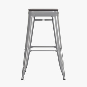 English Elm Cierra Set of 4 Commercial-Grade Backless Metal Bar Stools for Stylish, Durable Indoor Seating Gray Resin Wood Seat/Silver Frame 30"H 4-ET-31320-30-SV-R-PL2G-GG