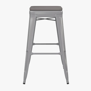 English Elm Cierra Set of 4 Commercial-Grade Backless Metal Bar Stools for Stylish, Durable Indoor Seating Gray Resin Wood Seat/Silver Frame 30"H 4-ET-31320-30-SV-R-PL2G-GG
