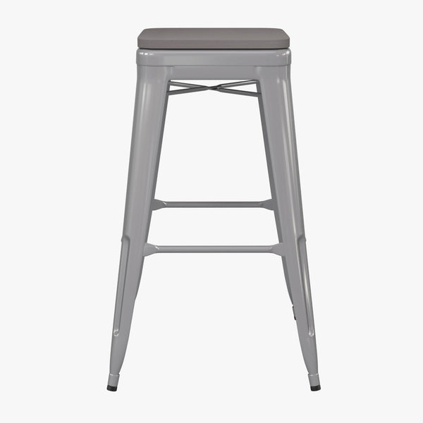 English Elm Cierra Set of 4 Commercial-Grade Backless Metal Bar Stools for Stylish, Durable Indoor Seating Gray Resin Wood Seat/Silver Frame 30"H 4-ET-31320-30-SV-R-PL2G-GG