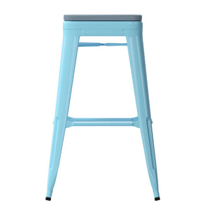 English Elm Cierra Set of 4 Commercial-Grade Backless Metal Bar Stools for Stylish, Durable Indoor Seating Teal-Blue Resin Wood Seat/Teal Frame 30"H 4-ET-31320-30-TL-R-PL2C-GG