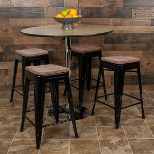 English Elm Cierra 24" High Metal Counter-Height Stools - Stylish Stackable Set of 4 for Modern Spaces Black 24"H 4-ET-31320W-24-BK-R-GG