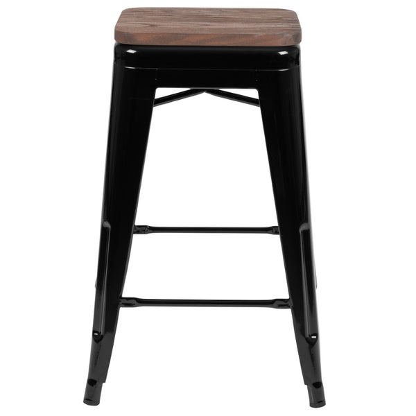 English Elm Cierra 24" High Metal Counter-Height Stools - Stylish Stackable Set of 4 for Modern Spaces Black 24"H 4-ET-31320W-24-BK-R-GG