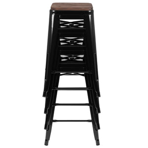 English Elm Cierra 24" High Metal Counter-Height Stools - Stylish Stackable Set of 4 for Modern Spaces Black 24"H 4-ET-31320W-24-BK-R-GG