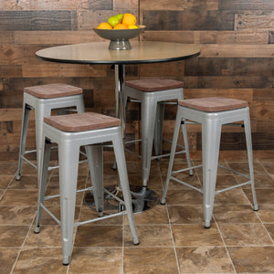 English Elm Cierra 24" High Metal Counter-Height Stools - Stylish Stackable Set of 4 for Modern Spaces Silver 24"H 4-ET-31320W-24-SV-R-GG