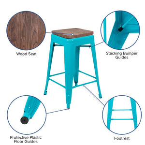 English Elm Cierra 24" High Metal Counter-Height Stools - Stylish Stackable Set of 4 for Modern Spaces Teal 24"H 4-ET-31320W-24-TL-R-GG