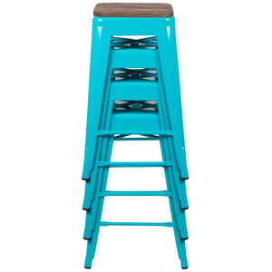 English Elm Cierra 24" High Metal Counter-Height Stools - Stylish Stackable Set of 4 for Modern Spaces Teal 24"H 4-ET-31320W-24-TL-R-GG