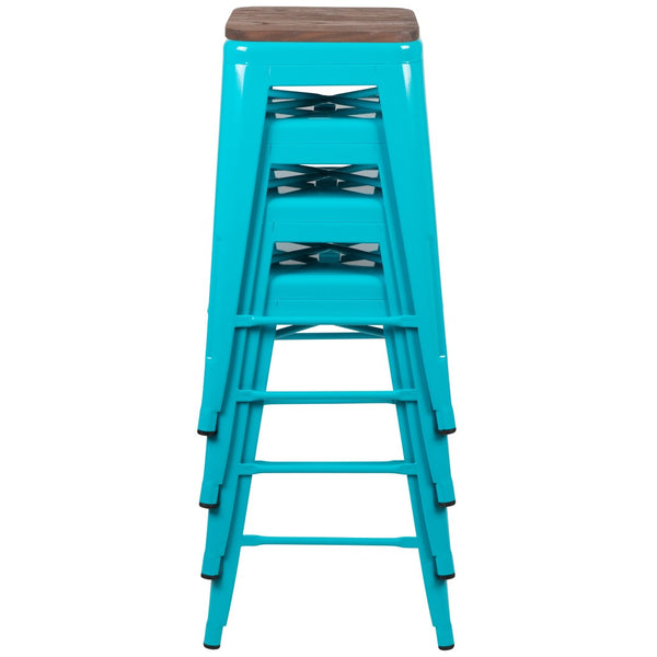 English Elm Cierra 24" High Metal Counter-Height Stools - Stylish Stackable Set of 4 for Modern Spaces Teal 24"H 4-ET-31320W-24-TL-R-GG
