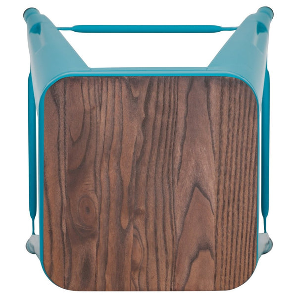English Elm Cierra 24" High Metal Counter-Height Stools - Stylish Stackable Set of 4 for Modern Spaces Teal 24"H 4-ET-31320W-24-TL-R-GG