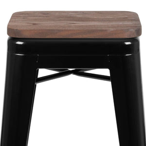 English Elm Cierra Stackable Metal Bar Stools Set of 4 with Durable Wood Seats for Modern Home and Commercial Use Black 30"H 4-ET-31320W-30-BK-R-GG