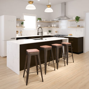 English Elm Cierra Stackable Metal Bar Stools Set of 4 with Durable Wood Seats for Modern Home and Commercial Use Gun Metal 30"H 4-ET-31320W-30-GN-R-GG