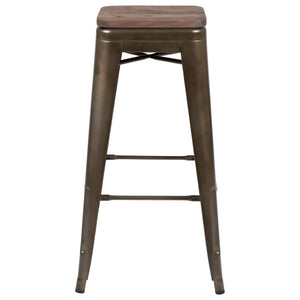 English Elm Cierra Stackable Metal Bar Stools Set of 4 with Durable Wood Seats for Modern Home and Commercial Use Gun Metal 30"H 4-ET-31320W-30-GN-R-GG