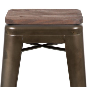 English Elm Cierra Stackable Metal Bar Stools Set of 4 with Durable Wood Seats for Modern Home and Commercial Use Gun Metal 30"H 4-ET-31320W-30-GN-R-GG