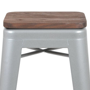 English Elm Cierra Stackable Metal Bar Stools Set of 4 with Durable Wood Seats for Modern Home and Commercial Use Silver 30"H 4-ET-31320W-30-SV-R-GG