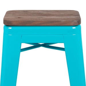 English Elm Cierra Stackable Metal Bar Stools Set of 4 with Durable Wood Seats for Modern Home and Commercial Use Teal 30"H 4-ET-31320W-30-TL-R-GG