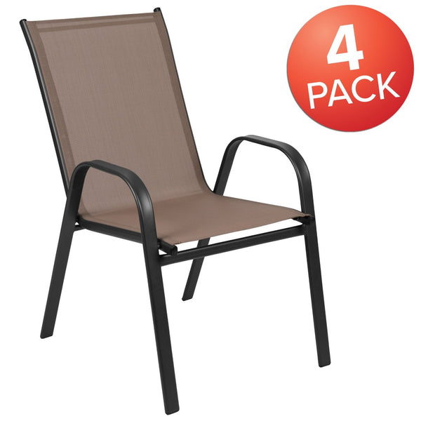 English Elm 4 Pack Brazos Series Outdoor Stack Chairs - Comfortable, Stylish, Durable Design for Any Space Brown 4-JJ-303C-B-GG