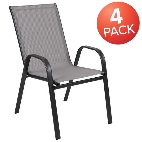 English Elm 4 Pack Brazos Series Outdoor Stack Chairs - Comfortable, Stylish, Durable Design for Any Space Gray 4-JJ-303C-G-GG