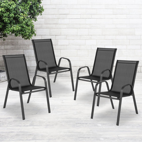 English Elm 4 Pack Brazos Series Outdoor Stack Chairs - Comfortable, Stylish, Durable Design for Any Space Black 4-JJ-303C-GG