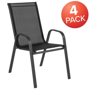 English Elm 4 Pack Brazos Series Outdoor Stack Chairs - Comfortable, Stylish, Durable Design for Any Space Black 4-JJ-303C-GG