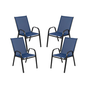 English Elm 4 Pack Brazos Series Outdoor Stack Chairs - Comfortable, Stylish, Durable Design for Any Space Navy 4-JJ-303C-NV-GG