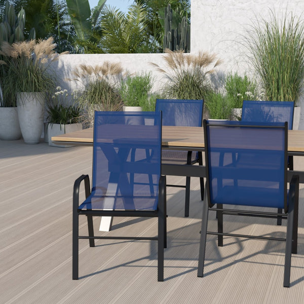 English Elm 4 Pack Brazos Series Outdoor Stack Chairs - Comfortable, Stylish, Durable Design for Any Space Navy 4-JJ-303C-NV-GG