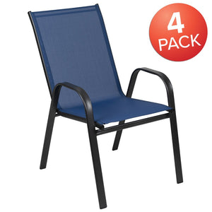 English Elm 4 Pack Brazos Series Outdoor Stack Chairs - Comfortable, Stylish, Durable Design for Any Space Navy 4-JJ-303C-NV-GG