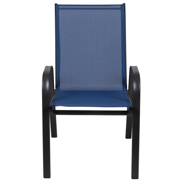 English Elm 4 Pack Brazos Series Outdoor Stack Chairs - Comfortable, Stylish, Durable Design for Any Space Navy 4-JJ-303C-NV-GG