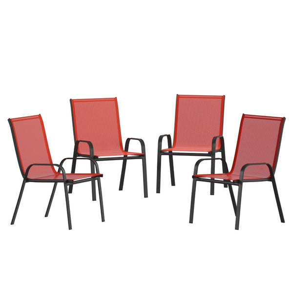 English Elm 4 Pack Brazos Series Outdoor Stack Chairs - Comfortable, Stylish, Durable Design for Any Space Red 4-JJ-303C-RD-GG