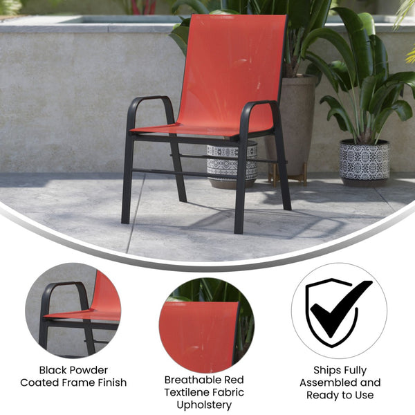 English Elm 4 Pack Brazos Series Outdoor Stack Chairs - Comfortable, Stylish, Durable Design for Any Space Red 4-JJ-303C-RD-GG