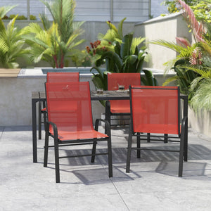 English Elm 4 Pack Brazos Series Outdoor Stack Chairs - Comfortable, Stylish, Durable Design for Any Space Red 4-JJ-303C-RD-GG