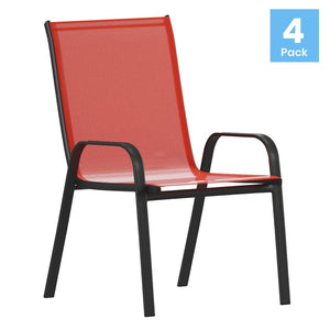 English Elm 4 Pack Brazos Series Outdoor Stack Chairs - Comfortable, Stylish, Durable Design for Any Space Red 4-JJ-303C-RD-GG