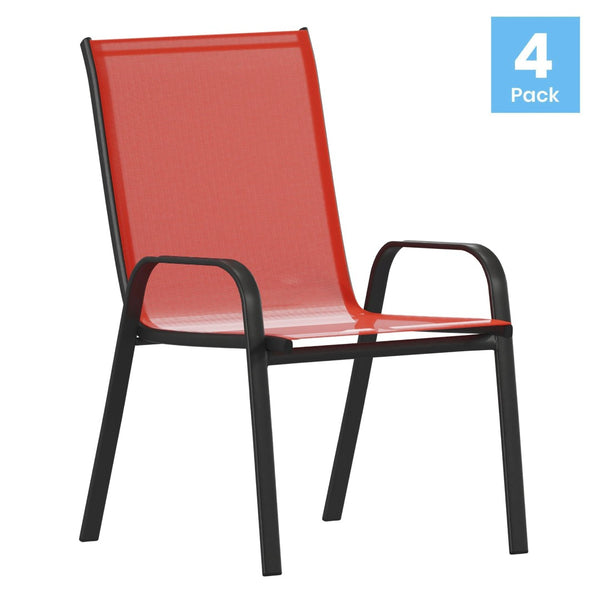English Elm 4 Pack Brazos Series Outdoor Stack Chairs - Comfortable, Stylish, Durable Design for Any Space Red 4-JJ-303C-RD-GG
