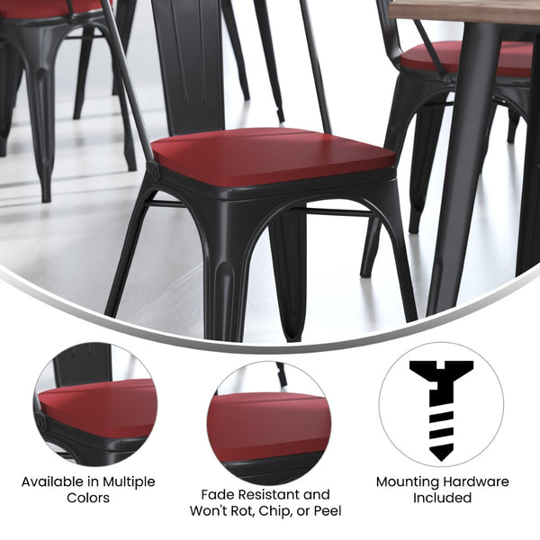 English Elm Perry Set of 4 All-Weather Poly Resin Seats for Metal Chairs, Easy Install and Maintenance Upgrade Red 4-JJ-SEA-PL01-RED-GG