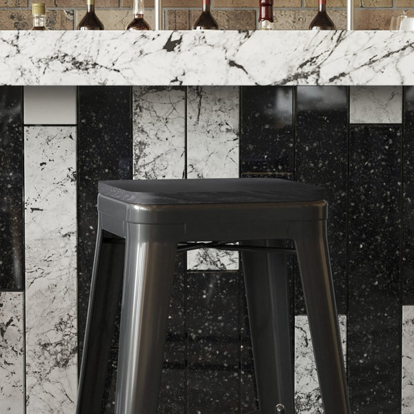 English Elm Perry Poly Resin Square Replacement Seats for Stylish Metal Barstools in All-Weather Durability Black 4-JJ-SEA-PL02-BK-GG