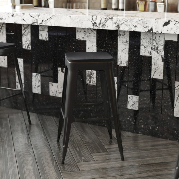 English Elm Perry Poly Resin Square Replacement Seats for Stylish Metal Barstools in All-Weather Durability Black 4-JJ-SEA-PL02-BK-GG