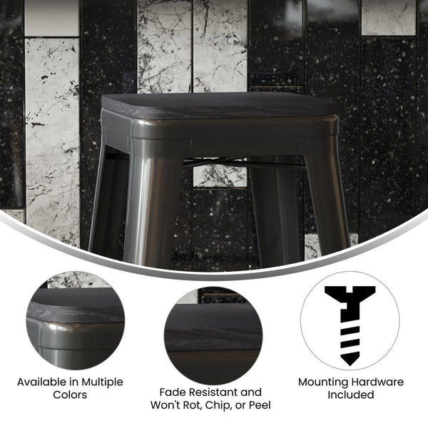 English Elm Perry Poly Resin Square Replacement Seats for Stylish Metal Barstools in All-Weather Durability Black 4-JJ-SEA-PL02-BK-GG