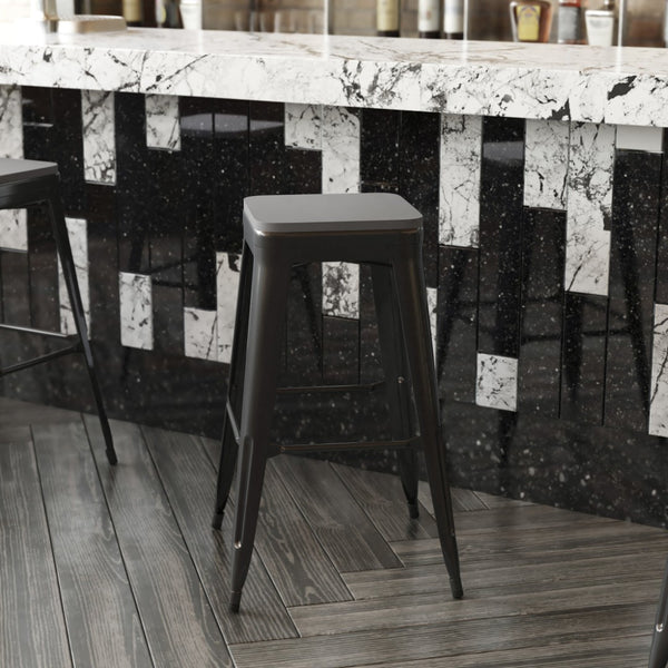 English Elm Perry Poly Resin Square Replacement Seats for Stylish Metal Barstools in All-Weather Durability Gray 4-JJ-SEA-PL02-GY-GG