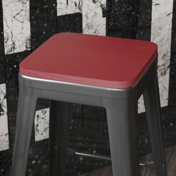 English Elm Perry Poly Resin Square Replacement Seats for Stylish Metal Barstools in All-Weather Durability Red 4-JJ-SEA-PL02-RED-GG