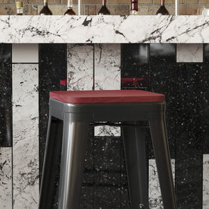 English Elm Perry Poly Resin Square Replacement Seats for Stylish Metal Barstools in All-Weather Durability Red 4-JJ-SEA-PL02-RED-GG